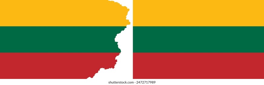 Lithuania flags vector. Standard flag and with torn edges