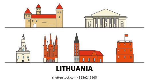 Lithuania flat landmarks vector illustration. Lithuania line city with famous travel sights, design skyline. 