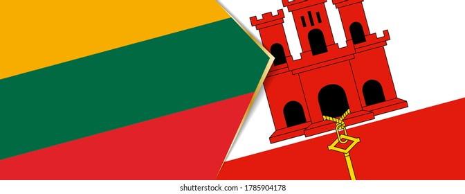 Lithuania and Gibraltar flags, two vector flags symbol of relationship or confrontation.