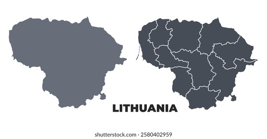Lithuania grey political map simple flat illustration set