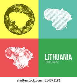 Lithuania Grunge Retro Map - Three silhouettes Lithuania maps with different unique letterpress vector textures - Infographic and geography resource