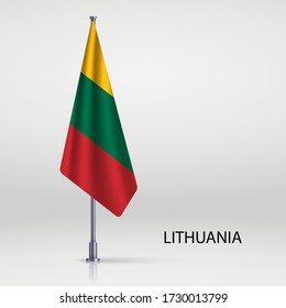 Lithuania hanging flag on flagpole
