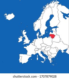 Lithuania highlighted on europe map. Blue sea background. Perfect for Business concepts, backgrounds, backdrop, sticker, chart, presentation and wallpaper.