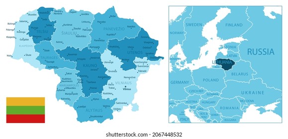 Lithuania - highly detailed blue map. Vector illustration