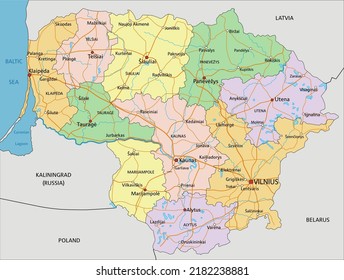 Lithuania - Highly detailed editable political map with labeling.
