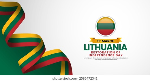 Lithuania independence day banner background on march 11 with waving ribbon national flag