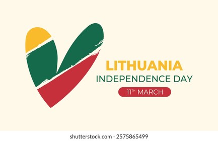 Lithuania Independence Day banner with national flag colored heart. Vector illustration