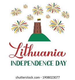 Lithuania Independence Day calligraphy hand lettering. Lithuanian holiday celebrate on March 11. Vector template for typography poster banner, flyer, greeting card, postcard, etc.