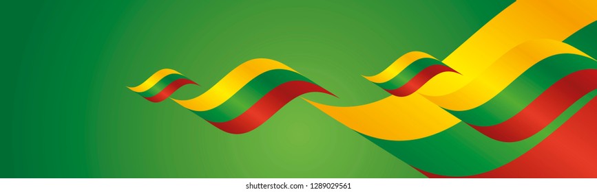 Lithuania Independence Day waving flags two fold red landscape background banner greeting card