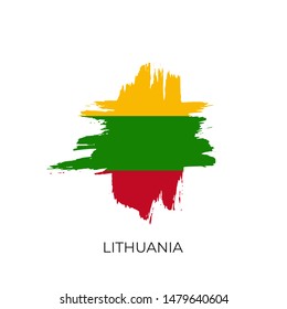 Lithuania ink brush cross calligraphy grunge flag. Nation product rubber stamp icon isolated on white background with text. Vector illustration