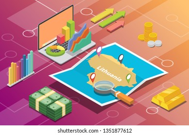 lithuania isometric business economy growth country with map and finance condition - vector