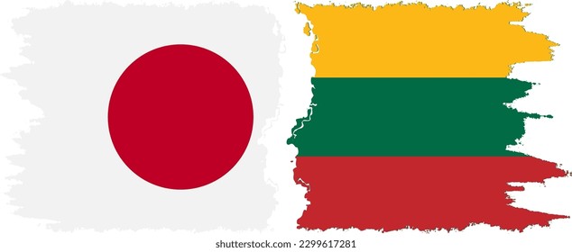 Verbindung zwischen Litauen und Japan mit Grunge-Flaggen, Vektorgrafik