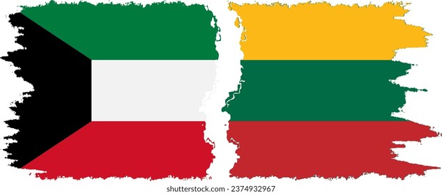 Lithuania and Kuwait grunge flags connection, vector