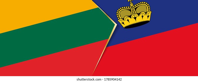 Lithuania and Liechtenstein flags, two vector flags symbol of relationship or confrontation.