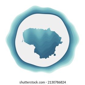 Lithuania logo. Badge of the country. Layered circular sign around Lithuania border shape. Creative vector illustration.