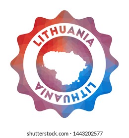 Lithuania low poly logo. Colorful gradient travel logo of the country in geometric style. Multicolored polygonal Lithuania rounded sign with map for your infographics.