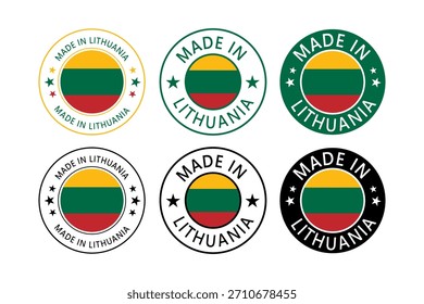 Lituânia Feito em Carimbo em círculo com bandeira Modelo vetor no fundo branco