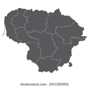 Mapa de Lituania. Mapa de Lituania en regiones administrativas de color gris