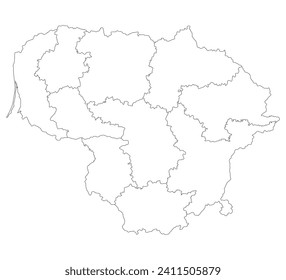 Mapa de Lituania. Mapa de Lituania en regiones administrativas de color blanco