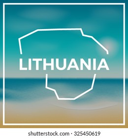 Lithuania map against the backdrop of beach and tropical sea with bright sun. EPS10 vector