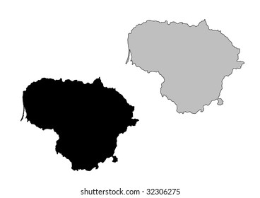 Lithuania map. Black and white. Mercator projection.