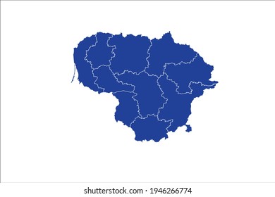 Lituania Mapa color azul sobre fondo blanco