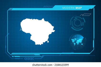 Lithuania map of blue digital frame HUD, GUI, UI interface technology radar vector.