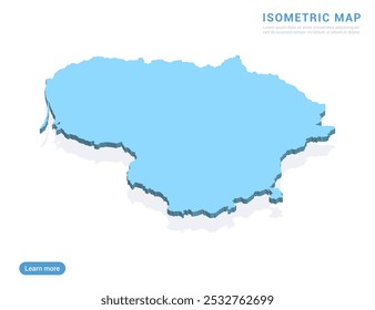 O mapa da Lituânia azul sobre fundo branco com vetor isométrico.
