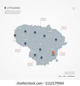 Lithuania map with borders, cities, capital Vilnius and administrative divisions. Infographic vector map. Editable layers clearly labeled.