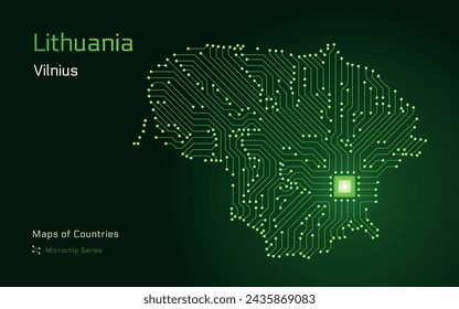 Lituania Mapa con la capital de Vilna en un patrón de microchip. Gobierno electrónico. Mapas vectoriales de Países Mundiales. Serie de microchips	