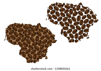 Lithuania -  map of coffee bean,  Republic of Lithuania map made of coffee beans,