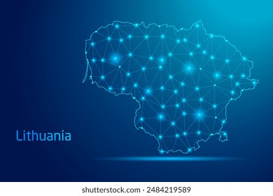 Lithuania map - concept of communication technology, graphic of low poly.