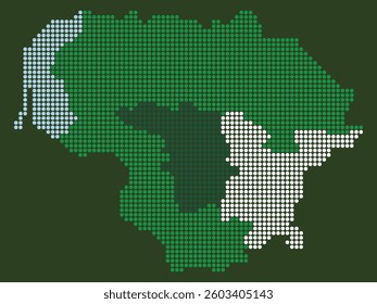 Lithuania Map with Dot Pattern, Halftone Design, and Geometric Shapes. Modern state division map in shades of green. Vector Illustration on White Background