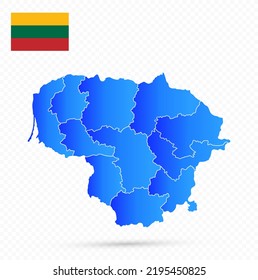 Lithuania Map and flag on transparent background. Gradient filled