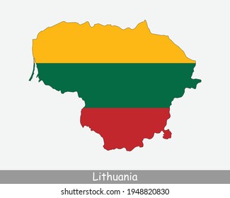 Lithuania Map Flag. Map of the Republic of Lithuania with the Lithuanian national flag isolated on white background. Vector Illustration.
