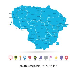 Lithuania Map and Flat Map Icons - Detailed map vector illustration - All elements are separated in editable layers clearly labeled.