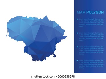 Mapa lituano de diseño moderno de estilo geométrico poligonal azul sobre fondo blanco. Mapa de ilustraciones vectoriales en un diseño poligonal geométrico azul moderno sobre fondo blanco. Ilustración vectorial.