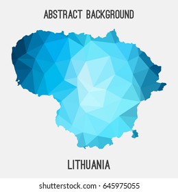 Lithuania map in geometric polygonal,mosaic style in blue shades.Abstract tessellation,modern design background,low poly. Vector illustration.