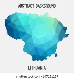 Lithuania map in geometric polygonal,mosaic style in cold shades.Abstract tessellation,modern design background,low poly. Vector illustration.