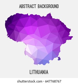 Lithuania map in geometric polygonal,mosaic style in purple shades.Abstract tessellation,modern design background,low poly. Vector illustration.