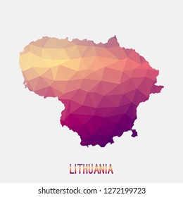 Lithuania map in geometric polygonal,mosaic style.Abstract tessellation,modern design background,low poly. Geometric cover, mockup. Vector illustration.
