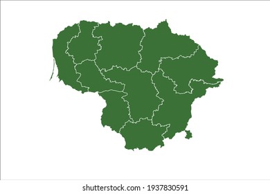 Lithuania Map Green Color on White Backgound