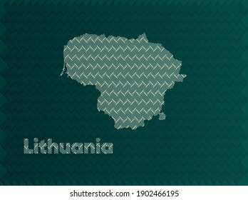 lithuania map with green and gold oriental geometric simple pattern and abstract waves