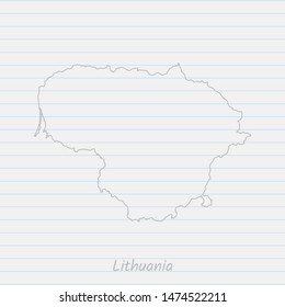 Lithuania map hand drawn gray outline on notebook background. Vector Illustration EPS10.