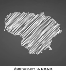 Lithuania map hand drawn sketch. Vector concept illustration flag, scribble map. Country map for infographic, brochures and presentations isolated on black background. Vector illustration.