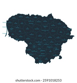 Lithuania map high detailed with administrative divide by state, capital cities names, outline simplicity style. Vector illustration EPS10.