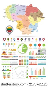 Litauen Karte Infografik Template Design. Farbiges Set. Business Template im flachen Stil für Präsentation, Broschüre, Website und andere kreative Projekte. 