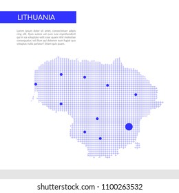 Lithuania map infographics background, blue grid and dots.