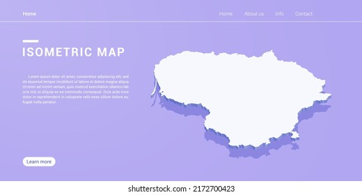 Lithuania map of isometric purple vector illustration. Web banner layout template.
