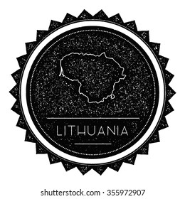 Lithuania Map Label with Retro Vintage Styled Design. Hipster grungy insignia vector illustration